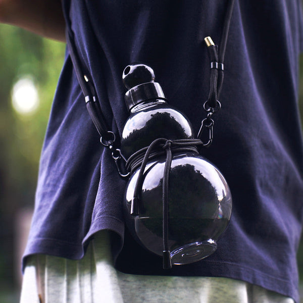 Elosung 32Oz Inspired Gourd Water Plastic Blue Bottle Decorative Double Layer Flask With Calligraphy And Accessories Vacuum Flasks & Mugs