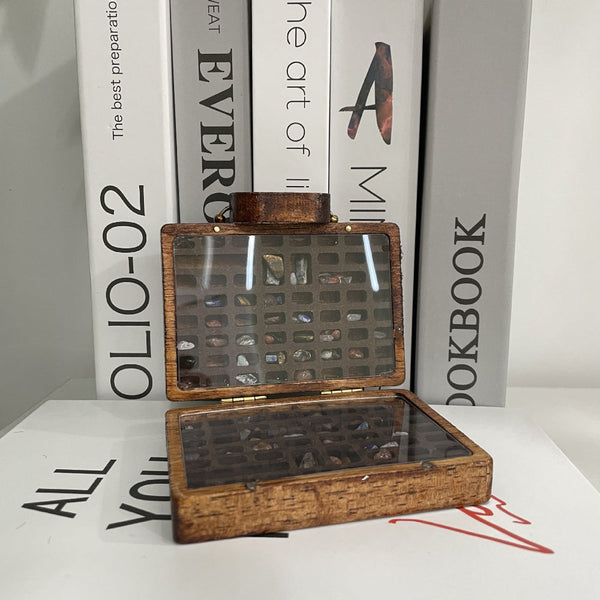 Veile Studios Elosung Brown Display Box Glass Lid Organizer For Rocks Jewelry And Collectibles Jewellery Boxes