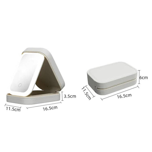 Veile Studios Green Led Jewelry Box With Mirror Smart Light Adjustment And Dual Power Charging For Travel Home Jewellery Boxes