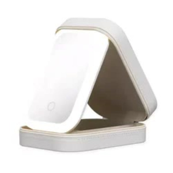 Veile Studios White Led Jewelry Box With Mirror Smart Light Adjustment And Dual Power Charging For Travel Home Jewellery Boxes