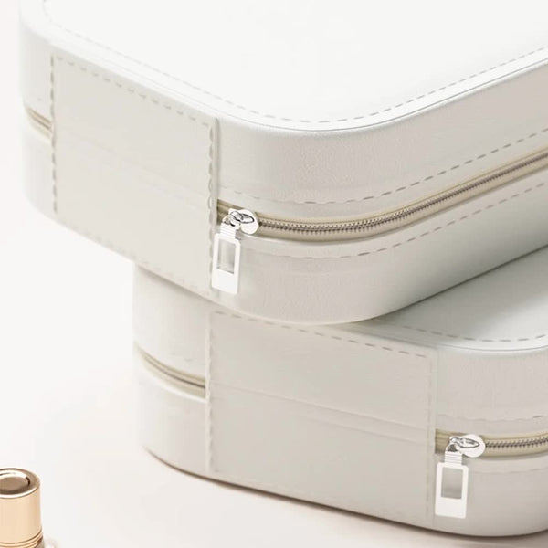 Veile Studios White Led Jewelry Box With Mirror Smart Light Adjustment And Dual Power Charging For Travel Home Jewellery Boxes