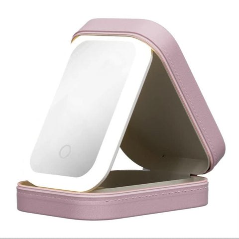 Veile Studios Elosung Pink Led Jewelry Box With Mirror Smart Light Adjustment And Dual Power Charging For Travel Home Jewellery Boxes