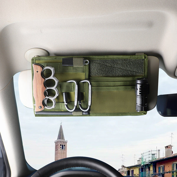 Elosung Black Car Sun Visor Organizer Tactical Molle Storage Panel With Multi Pocket Design Sun Visors