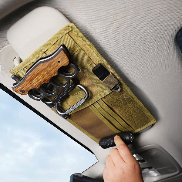 Elosung Black Car Sun Visor Organizer Tactical Molle Storage Panel With Multi Pocket Design Sun Visors