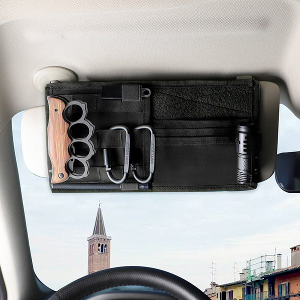 Elosung Black Car Sun Visor Organizer Tactical Molle Storage Panel With Multi Pocket Design Sun Visors