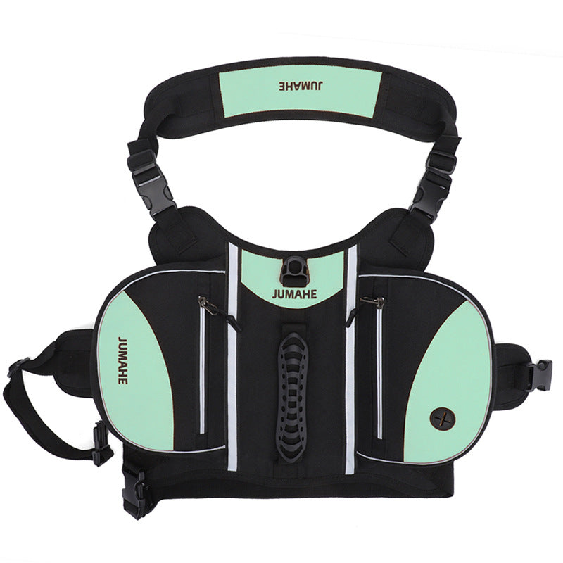 Elosung Green Reflective Dog Saddle Harness With Storage Bags Pet Backpack For Outdoor Adventures Pet Transport