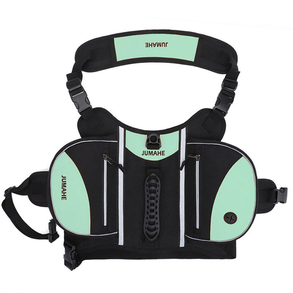 Elosung Green Reflective Dog Saddle Harness With Storage Bags Pet Backpack For Outdoor Adventures Pet Transport