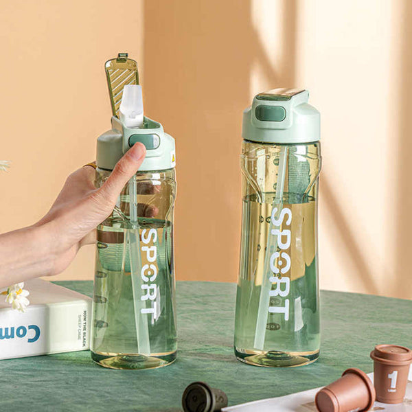 Elosung 800Ml Green Sport Water Bottle With Straw Leak Proof Bpa Free Reusable Hydration Flask Water Bottles