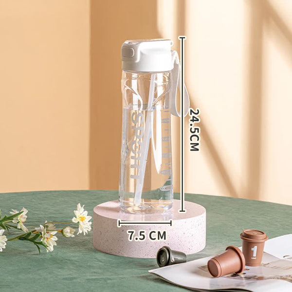 Elosung 800Ml White Sport Water Bottle With Straw Leak Proof Bpa Free Reusable Hydration Flask Water Bottles