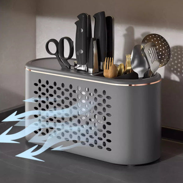 Grey All In One Kitchen Knife And Utensil Holder Multi Functional Organizer With Storage Drawers Drawer Organisers
