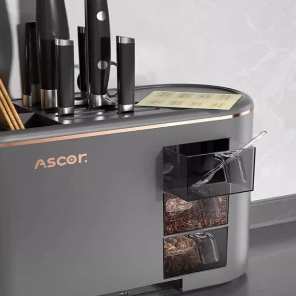 Grey All In One Kitchen Knife And Utensil Holder Multi Functional Organizer With Storage Drawers Drawer Organisers