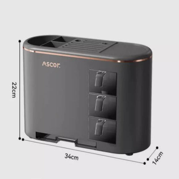 Grey All In One Kitchen Knife And Utensil Holder Multi Functional Organizer With Storage Drawers Drawer Organisers