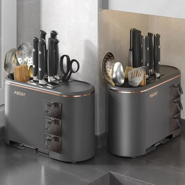 Elosung Black All In One Kitchen Knife And Utensil Holder Multi Functional Organiser With Storage Drawers Other Kitchen Storage