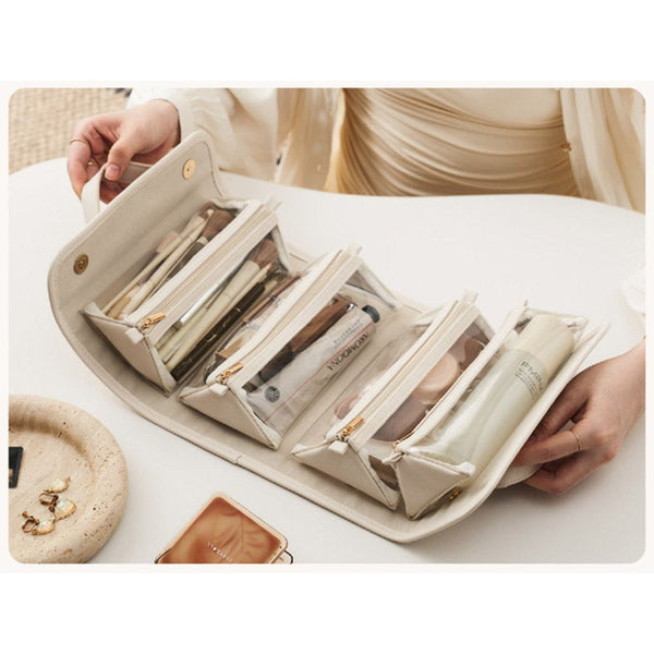 Elosung White Roll Up Travel Makeup Bag Compact Cosmetic Organizer With Multiple Compartments Makeup Bags & Cases