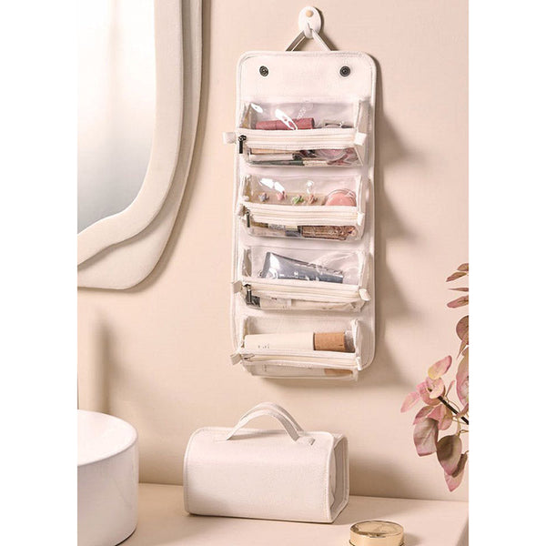 Elosung White Roll Up Travel Makeup Bag Compact Cosmetic Organizer With Multiple Compartments Makeup Bags & Cases