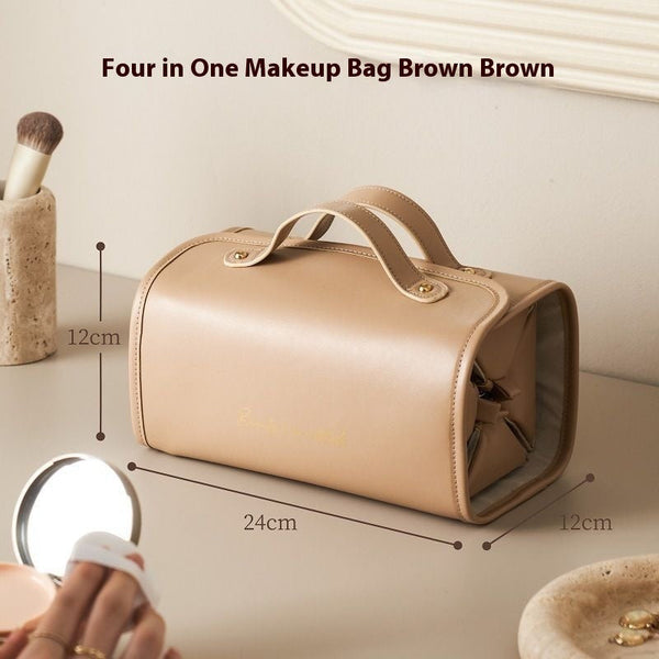Brown Roll Up Travel Makeup Bag Compact Cosmetic Organizer With Multiple Compartments Makeup Bags & Cases