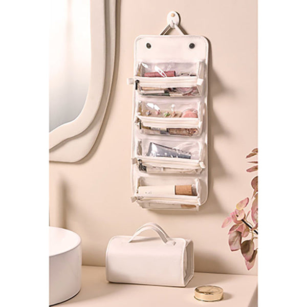 Brown Roll Up Travel Makeup Bag Compact Cosmetic Organizer With Multiple Compartments Makeup Bags & Cases