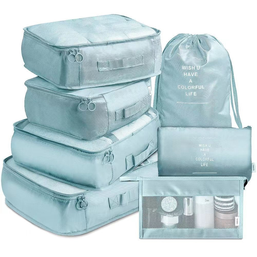 Elosung Blue Travel Packing Cube Set 7 Piece Luggage Organizer For Clothes Toiletries And Accessories Packing Organisers
