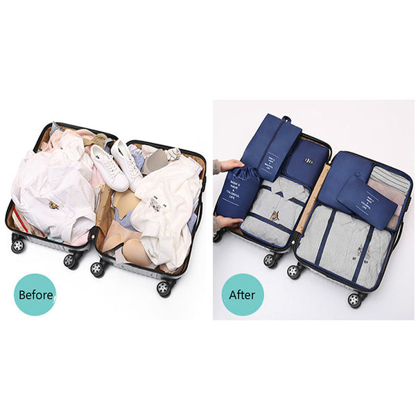 Elosung Beige Travel Packing Cube Set 7 Piece Luggage Organiser For Clothes Toiletries And Accessories Packing Organisers