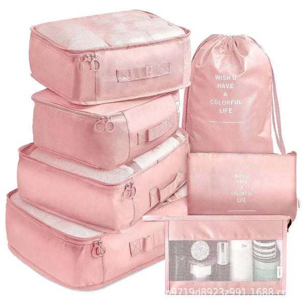 Pink Travel Packing Cube Set 7 Piece Luggage Organizer For Clothes Toiletries And Accessories Packing Organisers