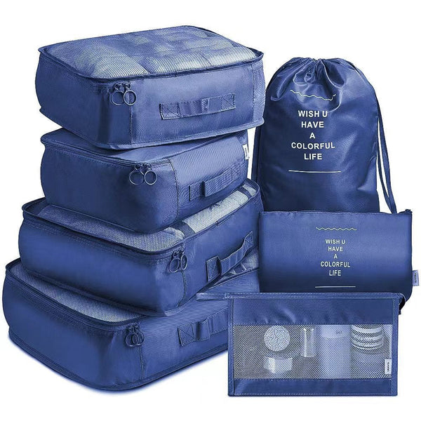 Navy Blue Travel Packing Cube Set 7 Piece Luggage Organizer For Clothes Toiletries And Accessories Packing Organisers