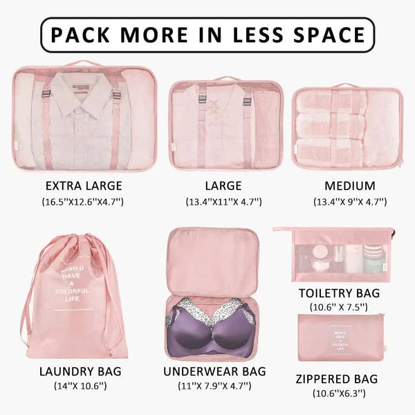 Navy Blue Travel Packing Cube Set 7 Piece Luggage Organizer For Clothes Toiletries And Accessories Packing Organisers