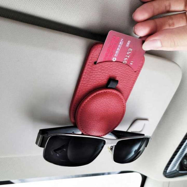 Elosung Red Multifunctional Car Sun Visor Glasses Clip With Card Holder Compact Convenient Sun Visors