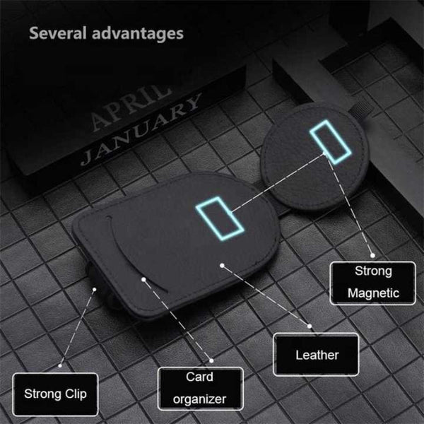 Elosung Brown Multifunctional Car Sun Visor Glasses Clip With Card Holder Compact And Convenient Sun Visors