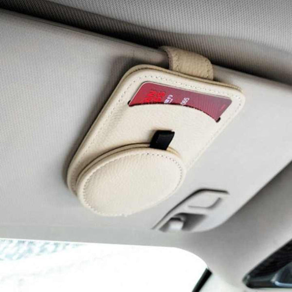 Elosung Beige Multifunctional Car Sun Visor Glasses Clip With Card Holder Compact And Convenient Other Interior