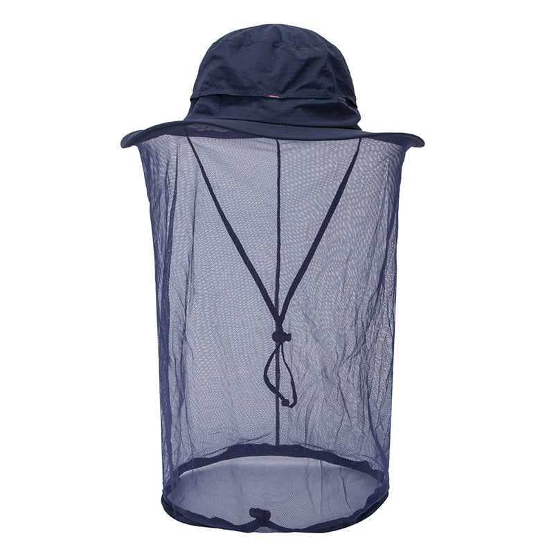 Elosung Navy Blue Outdoor Mosquito Net Hat Sun Protection And Insect Repellent Bucket Hats & Headwear