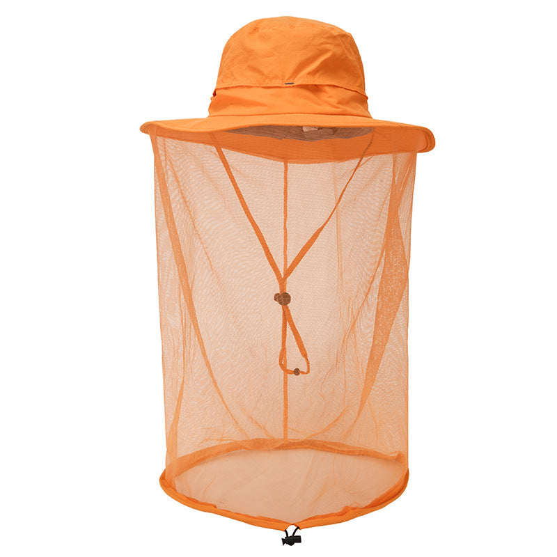 Elosung Orange Outdoor Mosquito Net Hat Sun Protection And Insect Repellent Bucket Hats & Headwear