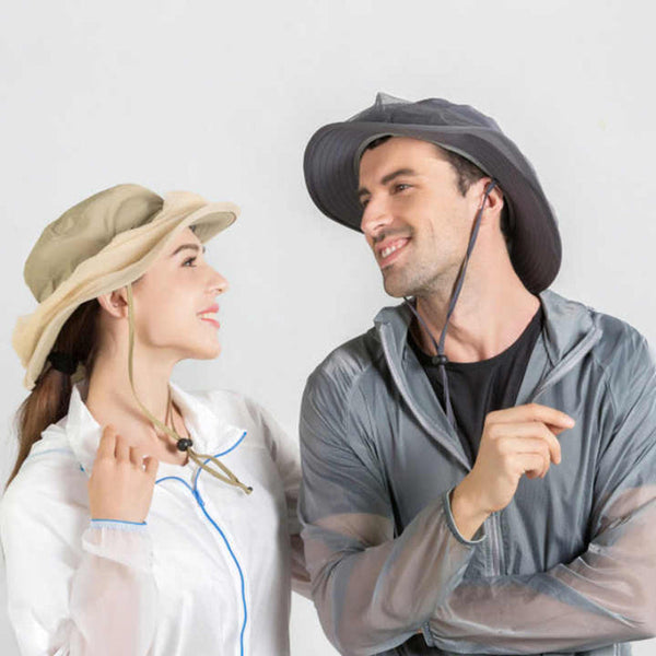 Elosung Orange Outdoor Mosquito Net Hat Sun Protection And Insect Repellent Bucket Hats & Headwear