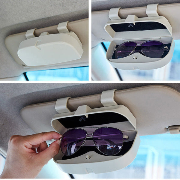 Grey Car Sun Visor Glasses Case Protective Storage Box For Sunglasses Sun Visors