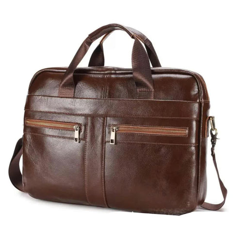 Elosung Brown Men's Genuine Leather Briefcase Classic Business Messenger Bag Bags