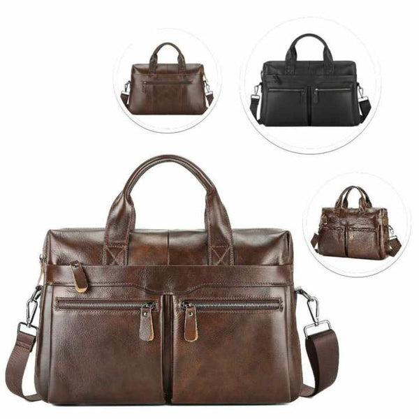 Elosung Brown Men's Genuine Leather Briefcase Classic Business Messenger Bag Bags