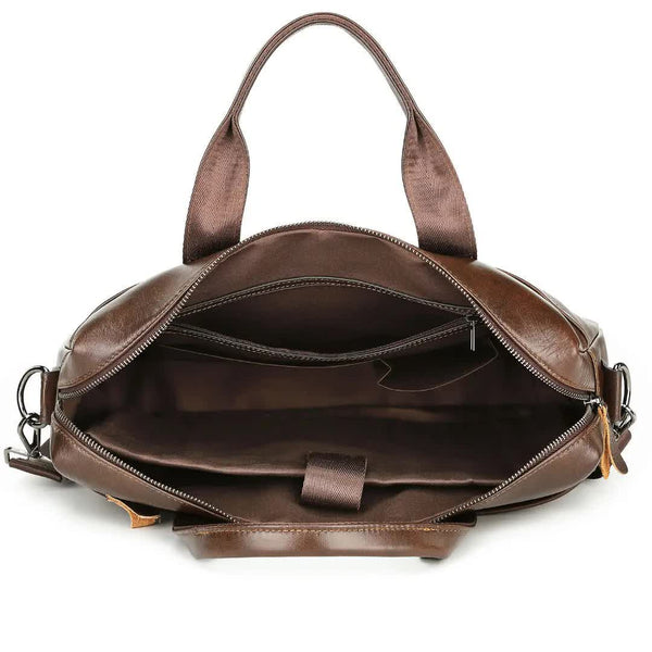 Elosung Brown Men's Genuine Leather Briefcase Classic Business Messenger Bag Bags