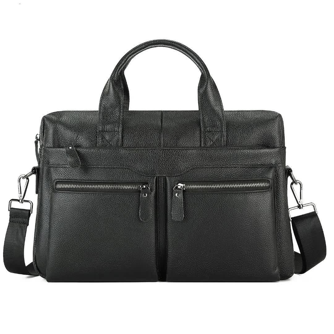 Elosung Black Men's Genuine Leather Briefcase Classic Business Messenger Bag Bags