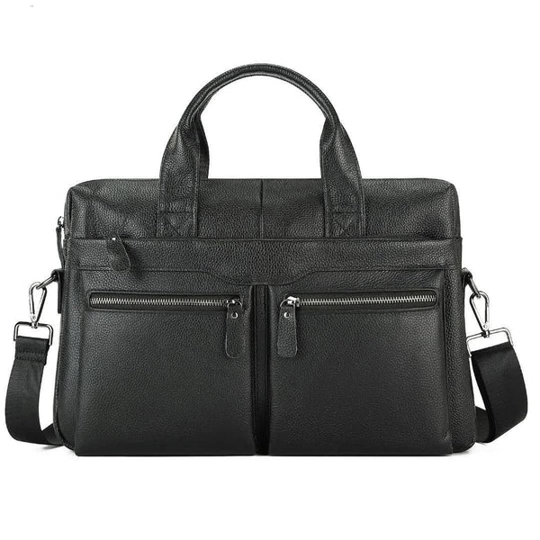 Elosung Black Men's Genuine Leather Briefcase Classic Business Messenger Bag Bags