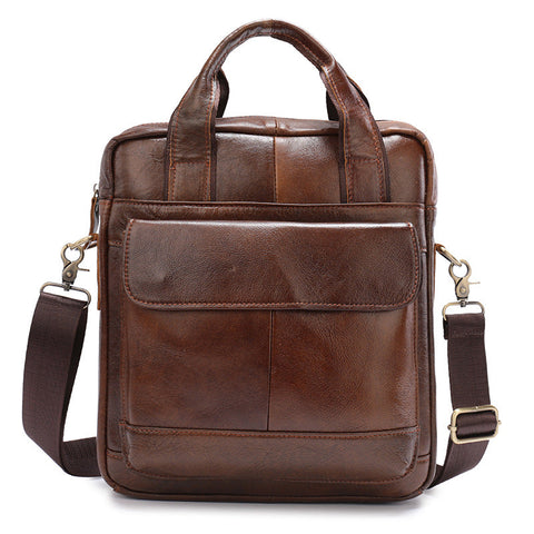 Elosung Brown Men's Genuine Leather Shoulder Bag Vintage Business Briefcase Bags