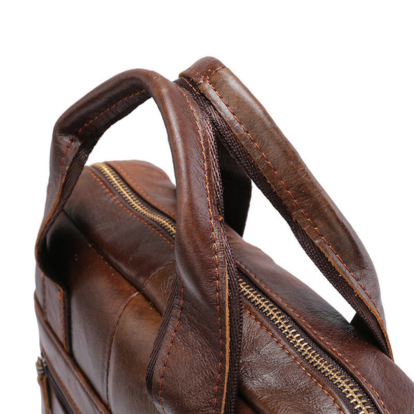 Brown Men's Genuine Leather Shoulder Bag Vintage Business Briefcase Bags