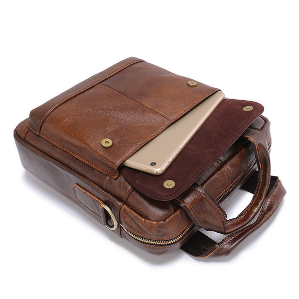 Brown Men's Genuine Leather Shoulder Bag Vintage Business Briefcase Bags