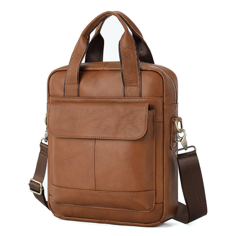 Elosung Light Brown Men's Genuine Leather Shoulder Bag Business Briefcase Bags