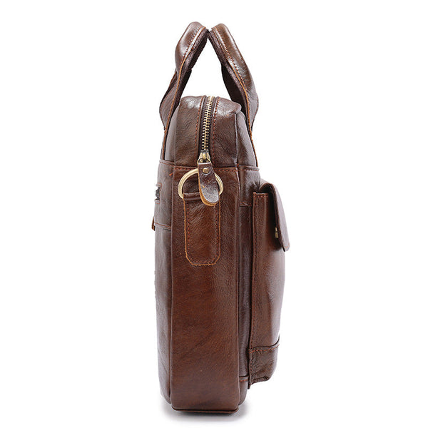Elosung Light Brown Men's Genuine Leather Shoulder Bag Business Briefcase Bags