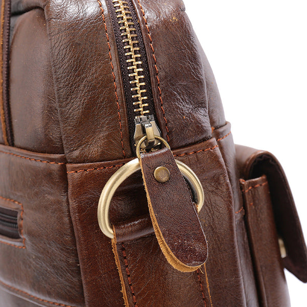 Elosung Light Brown Men's Genuine Leather Shoulder Bag Business Briefcase Bags