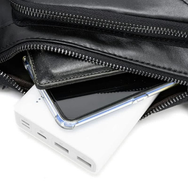 Elosung Black Men's Leather Sling Backpack Casual Crossbody Chest Bag Bags