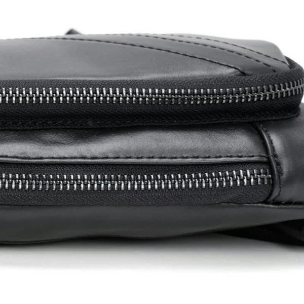 Elosung Black Men's Leather Sling Backpack Casual Crossbody Chest Bag Bags