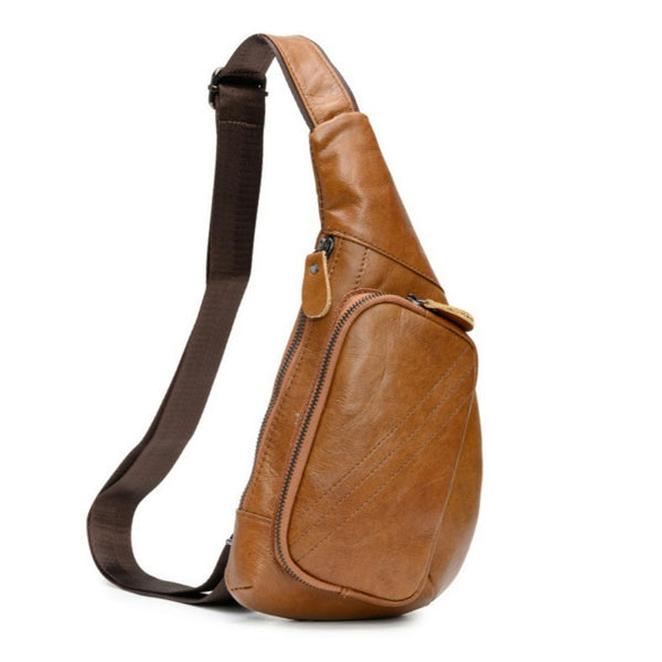Elosung Brown Men's Leather Sling Backpack Casual Crossbody Chest Bag Bags