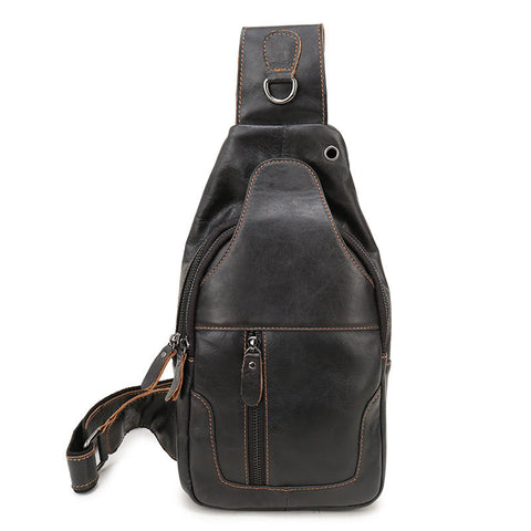 Elosung Black Men's Leather Sling Backpack Casual Crossbody Chest Bag Bags