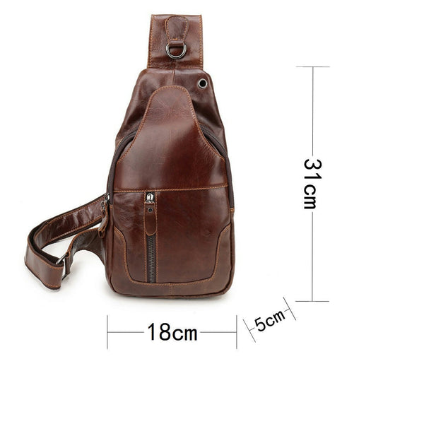 Elosung Black Men's Leather Sling Backpack Casual Crossbody Chest Bag Bags