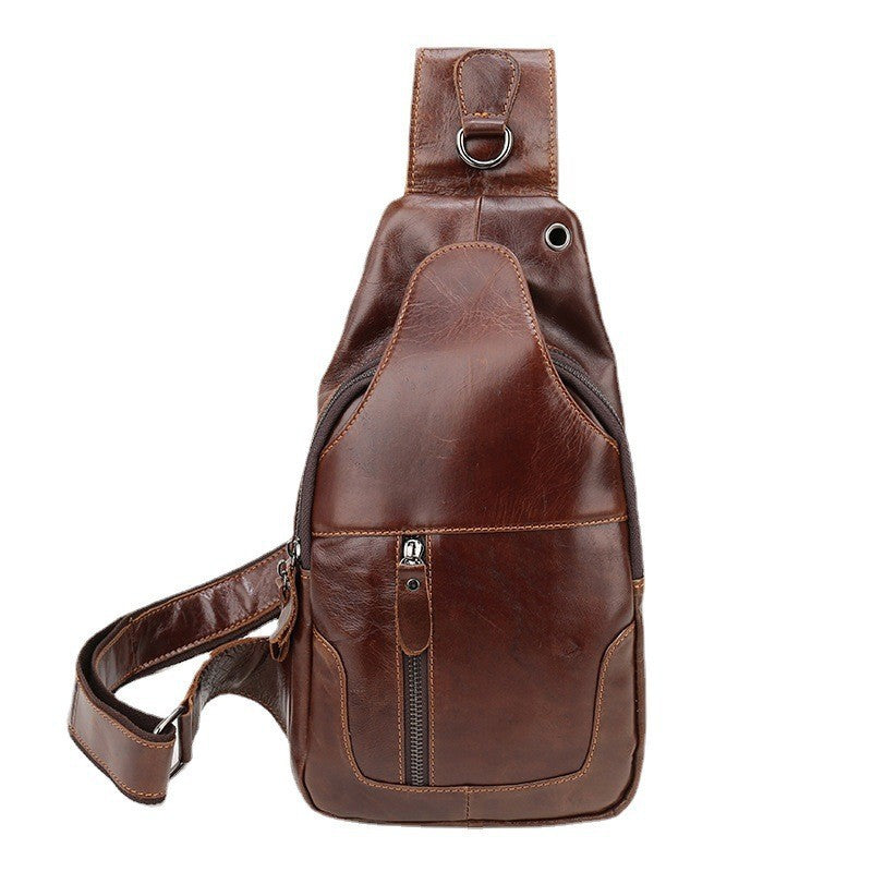 Elosung Brown Men's Leather Sling Backpack Casual Crossbody Chest Bag Bags